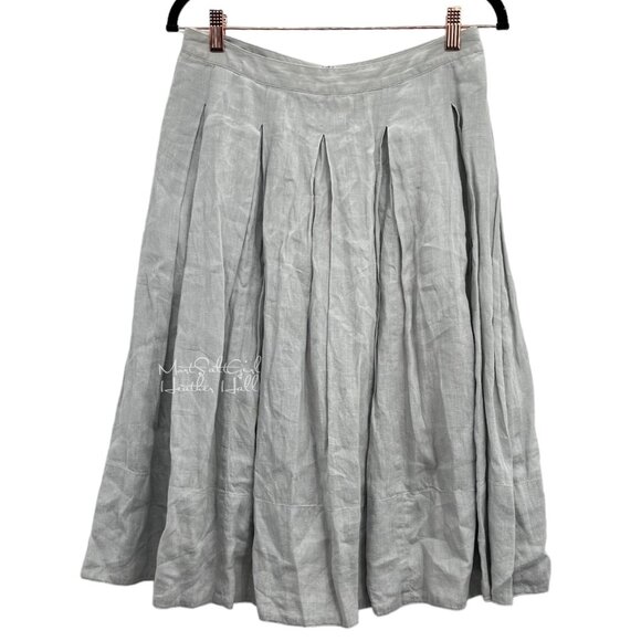 Gray Pleated Midi Skirt 100% Linen with Back Zipper Closure Size 28 - Picture 1 of 7